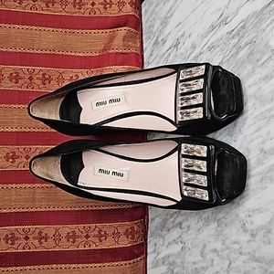 Miu Miu Black Suede Crystal Embellished Peep Toe Platform Pumps Size 37